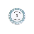 White acrylic poker chip featuring a blue crown pattern and number 1 for DIY keychains - Denomination 1 Style / White
