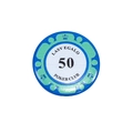 Blue and green poker chip with face value fifty and crown design for keychains - Denomination 50 Style / Sapphire Blue