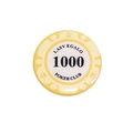 Gele acryl pokerchip met waarde 1000, kroonpictogrammen en Poker Club tekst - Waarde 1000 Stijl