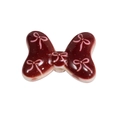 DIY ceramic bow bead in deep red with pink hand-painted bow pattern for jewelry making - Bowknot Style 4