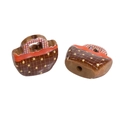 Brown acrylic mini handbag charm with yellow star pattern and colorful striped handle - Brown