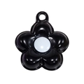 Glossy black five-petal flower pendant with white center and integrated hanging loop - Black