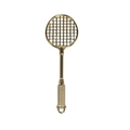 Golden badminton racket keychain pendant made of alloy with detailed mesh and grip texture - KC Gold