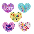 Cinque ciondoli a cuore in acrilico glitterato con frasi decorative in inglese - Cuore - Colore Casuale