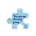 Ciondolo a forma di puzzle blu chiaro con stampa di gatto e scritte in inglese - Puzzle - Blu