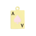Mini alloy Ace of Spades poker pendant with yellow base and pink heart detail - Mini Ace Poker Card / Pale Yellow