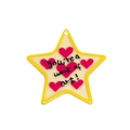 Ciondolo in acrilico a forma di stella bianco crema con cuori rosa e citazione - Stella-Giallo