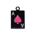 Mini alloy Ace of Spades poker pendant with pink heart and black enamel finish - Mini Ace Poker Card / Black
