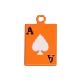 Mini orange spade Ace poker pendant charm with polished metal finish and hanging loop - Mini Ace Poker Card / Orange
