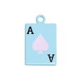 Light blue enamel Ace of Spades poker card charm with pink heart for DIY jewelry making - Mini Ace Poker Card / Blue