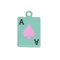 Mini spade A poker pendant with light green enamel finish and pink ace symbol - Mini Ace Poker Card / Emerald