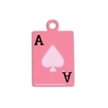 Pink Ace of Spades poker card charm pendant with enamel finish and metal hanging loop - Mini Ace Poker Card / Peach
