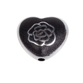 Mattschwarze Herzperle mit silberner Rosengravur für die DIY-Schmuckherstellung - Rose Herz Stil / Schwarz