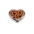Acrylic heart pendant bead with leopard print pattern and silver metal frame for jewelry DIY - Silver Heart / 10 Pieces Pack / Coffee