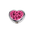 Perle en forme de cœur à motif léopard rose avec bordure argentée pour bijoux DIY - Cœur en Argent / Lot de 10 / Rose rouge