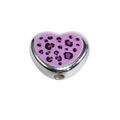 Perle cœur en acrylique avec motif léopard violet, cadre argenté et trou central - Cœur en Argent / Lot de 10 / Violet