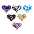 Perles en acrylique en forme de cœur à motif léopard pour bijoux DIY en plusieurs couleurs - Cœur / Couleur Aléatoire