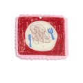 Pink wavy acrylic charm with hand-drawn pasta pattern for DIY keychain projects - Plate And Cutlery