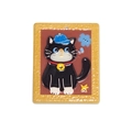 Acrylic black cartoon cat keychain charm with blue hat and red tie in yellow square frame - Sitting Cat in Frame