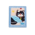 Acrylic keychain pendant featuring a cute black cat under a blue checkered blanket - Sleeping Cat with Blanket in Frame