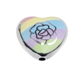 Charm en forme de cœur argenté avec motif arc-en-ciel et contour de rose noire - Style Rose Cœur / Coloré