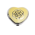 Perle en forme de cœur jaune avec gravure rose noire et détails argentés pour bijoux DIY - Style Rose Cœur / Jaune