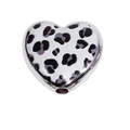 Perle cœur en argent poli avec motif léopard noir pour la création de bijoux DIY - Grand Modèle Coeur / Lot de 10 / Blanc