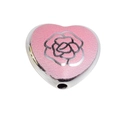 Charme de cœur pailleté rose avec gravure de rose et finition argentée pour bijoux - Style Rose Cœur / Rose