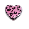 Pendentif cœur imprimé léopard rose avec base en métal argenté pour bijoux DIY - Grand Modèle Coeur / Lot de 10 / Rose