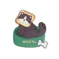 Portachiavi in acrilico con un simpatico gatto bianco e nero in una ciotola di cibo verde - Gatto con Ciotola di Cibo