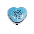 Charme de coeur bleu pailleté avec motif de rose argentée pour bijoux DIY - Style Rose Cœur / Bleu