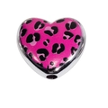 Pendentif cœur en acrylique avec imprimé léopard magenta et bord argenté pour bijoux - Grand Modèle Coeur / Lot de 10 / Rose rouge