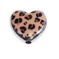 Pendentif coeur en acrylique léopard avec bord argenté et trou pour création DIY - Grand Modèle Coeur / Lot de 10 / Café clair