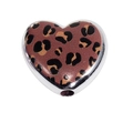 Perle en forme de cœur à motif léopard et bord argenté pour bijoux DIY - Grand Modèle Coeur / Lot de 10 / Café foncé