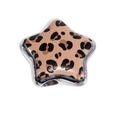 Perle étoile en acrylique avec imprimé léopard marron et bords en métal argenté pour bijoux - Style Grande Étoile / Lot de 10 / Café clair