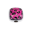 Perle carrée rose à motif léopard avec cadre argenté pour la création de bijoux DIY - Style Carré Arrondi / Lot de 10 / Rose rouge