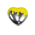 Perle de cœur argentée avec émail jaune et points blancs pour la création de bijoux - Style Cœur Émaillé / Jaune