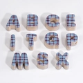 Plaid pattern ceramic alphabet beads with letter shapes for DIY jewelry and phone charms - Brown