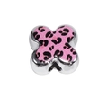 Pendentif trèfle en acrylique léopard rose avec base en métal argenté pour bijoux - Style Trèfle à Croix / Lot de 10 / Rose