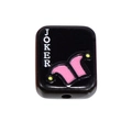 Black rectangular acrylic bead with white Joker text and pink hat for DIY jewelry making - Playing Card / Black