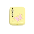 Light yellow acrylic Joker bead with pink hat relief and vertical black lettering - Playing Card / Light Yellow