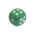 Cuenta de dado acrílica verde de 14mm con puntos blancos para bisutería y llaveros DIY - Cuenta de dado con agujero diagonal / Verde
