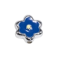 Blue acrylic flower bead with silver metallic edge and center yellow detail for DIY jewelry - Silver - Sapphire Blue