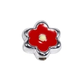 Acrylic six-petal flower charm in red enamel with silver metal base for DIY jewelry - Silver - Red