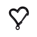 Glossy black heart-shaped spring ring carabiner clip with a round eyelet hole - Black