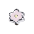 Pink enamel flower bead with silver metal frame and yellow center for DIY crafts - Silver - Light Pink