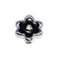 Silver six-petal flower bead with black enamel and yellow center for DIY jewelry making - Silver-Black