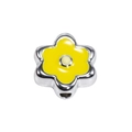 Silver flower bead with yellow enamel finish and side hole for DIY jewelry making - Silver-Yellow