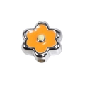 Silver bead with orange enamel six-petal flower design and large hole for jewelry DIY - Silver-Orange