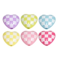 Colorful checkered heart acrylic beads set for DIY jewelry making in various pastel tones - Checkerboard Pattern Heart / Random Color